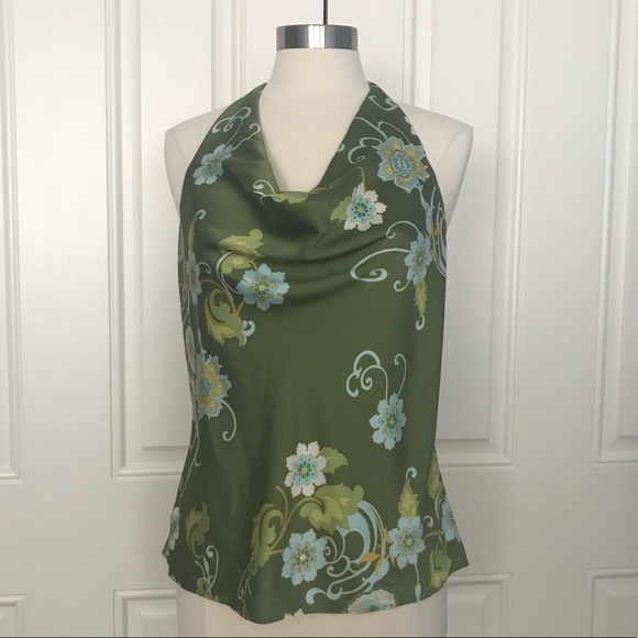 Ann Taylor Tops - NWOT Ann Taylor green floral silk halter top 8